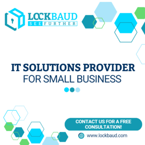 Image depicting the Lockbaud logo and text reading IT Solutions Provider for Small Business